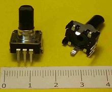 Энкодер  3pin 13х12,5х5мм (L=15мм d6) пласт. ручка, п/круг, без резьбы энкодер №20 / 12,5х13,2мм, ручка пласт. под спил D=6 L=12мм (дискр.=24) Шаттл а