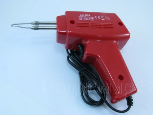 ПАЯЛЬНИК ИМПУЛЬСНЫЙ 100W 220V ZD-507 Zhongdi "пистолет" LED индикация питания; медное облуженное жало; пистолетная рукоятка с кнопкой включения; быстр