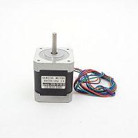 Мотор шаговый Nema 17 (OK42STH47-2304A) двухфазный, биполярный, 4х проводной. Ток фазы: 2.3А. Момент удержания: 4.6 кг/см. Шаг: 1.8°. Размеры: 42х42х4