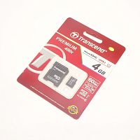 Flash card micro SDHC 4GB (class10)+(адаптер SD) Transcend PREMIUM 400x 60MB/s Full HD (Win8/ Win7/ Vista/ XP/Mac) Тайвань