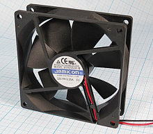 Вентилятор компьютерный DC12V, 92x92x25мм, 7 лопастей, 2800-3000об/мин., подш. скольжения, 2pin, 0.35A 4.2W JF0925S1H-R , пластик, провод: 25см (YM120