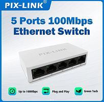 Сетевой коммутатор PIX-LINK LV-SW05 Вход:110-230VAC-50/60Hz, Выход: 5VDC/0,6A, размер 90х50х20мм, белый