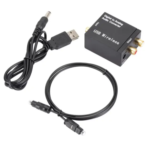 КОНВЕРТЕР DIGITAL - ANALOG (ЦАП) Питание от USB (2RCA-звук) (Input:COAXIAL+Toslink OPTICAL; Out: 2RCA (R+L); DC 5V  габ: Размер: 50 х 42 х 22 мм;