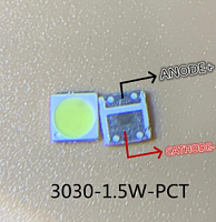 СВЕТОДИОД SMD 3030  1.5W , 3V (3.0x3.0x0.65mm) (большой контакт - (Катод) 