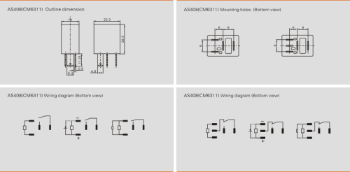 Реле э/м DC12V 30A 5pin, в панель/под клеммы, Контакты: 1 перекл.группа (1С) 23,3x16x26,5мм (Asiaon AS408(CM6311)-1Z-12VDC) фото 2