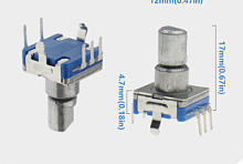 Энкодер  5pin 11,7х12х4,5мм (L=12mm) (на 30 положений, 3+2pin,  мет.ручка d-6мм , п/круг,