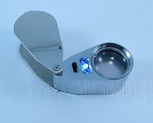 Лупа ручная 40Х (d=25мм) NO.9890 (№9890) NGY С подсветкой (2 LED + УФ диод детектор) (батар.3шт. х LR1130) Складная Серебристая Корпус: металл Компакт