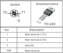 Симистор 25A BTB24-800C (W) TO220 (BTA24-800C (W) (TRIAC)