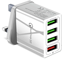 Зарядное устр-во AC 100-240V, 3xUSB-AF(5V/1A) + 1xUSB QC3.0(красн.3A) 9; 12V, гнездо: USB-AF, Quick Charge 3.0, BK-376