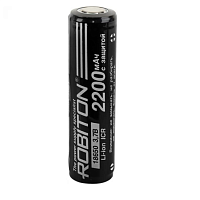 АККУМУЛЯТОР  18650 3,7V 2200mAh  Li-ION  ICR18650-PCM  18х68,3мм   ROBITON ; С платой защиты (высокий)  для фонариков; цвет:черный 