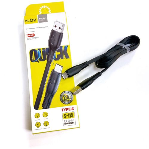 КАБЕЛЬ USB-AM / USB x Type-C (штекер) 1.0М "S-115 KLGO" 2.4A  (высокоскоростной кабель); круглый; материал оплётки:силикон; плоский; цвет: черный 