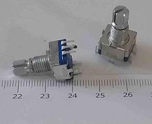Энкодер  5pin 12х12х6,5мм (L=8+7мм L=15мм d6) с кнопк. , мет, разрезная ручка ,круг , резьба/накат  Шаттл а/м   ( №6 11х12 L=15мм)  12х12мм, ручка мет