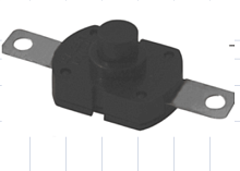 Кнопка прямоугольная для фонарика, 2pin, ON-OFF с фиксацией, AC 220/250V 1.0A, под пайку, 14x12x7мм, нормально замкнут, толкатель: черный, корпус: чер