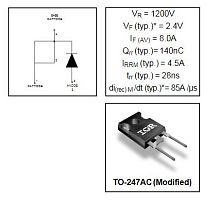 Fast Diode 8A HFA08PB120 , 1200V ,73W,  VFM-2.6V ,Trr-28ns,  TO247-2