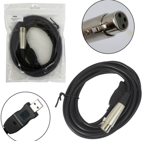 Кабель XLR гнездо USB 2.0 A(f)  3.0м  Адаптер с LED -индикатором для подключения  динамических микрофонов, гитары и других инструментов с разъёмом XLR