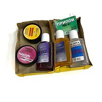 НАБОР для пайки "№1" (6 предм.)  Кислота паяльная; флюс СКФ; флюс ФТКА; канифоль сосновая; нашатырь; припой: d=1мм 10гр