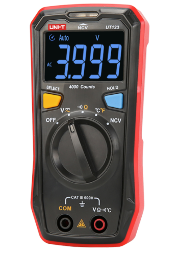 Мультиметр  UT-123 UNI-T АВТОМАТ (c термопой)  Udc(ac)=0,01..600V/R=0,1OM..20MOm /Темп-ра:  -40°С ... +1000°С, базовая погрешность ±1,0% ±5 ед счета/ фото 2