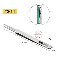 ПИНЦЕТ 115 мм TS-14 Goot; Прямой; Остроконечный; Антимагнитный; d кончиков=0.7мм; Без насечек; В блистере; Нерж.сталь; Китай по яп.стандарту