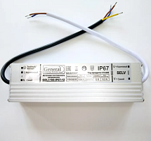 Блок питания для св/д техники, 12V, 8.3A, 100W, с проводами, Strait (узкий), 200x52x34мм, IP67, вх: AC 220V, металл GENERAL GDLI-100-IP67-12 513400