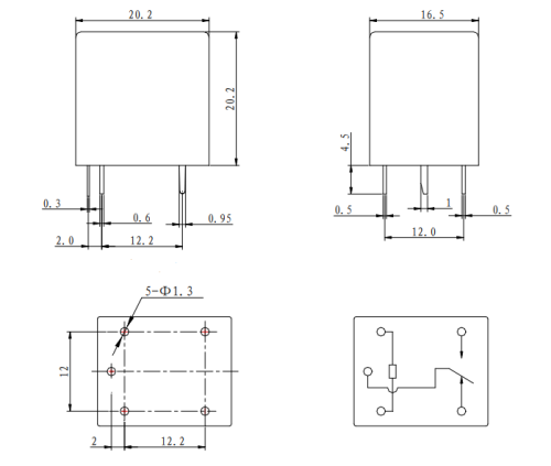 Реле э/м DC12V 10A 5pin, пайка (PCB), Контакты: 1 перекл.группа (1С) (28VDC/10A; 240VAC/10A (120VAC/15A)) 19x16x20мм (HE LI SHUN HLS8-22F-DC12V-C) фото 4 Реле э/м DC12V 10A 5pin, пайка (PCB), Контакты: 1 перекл.группа (1С) (28VDC/10A; 240VAC/10A (120VAC/15A)) 19x16x20мм (HE LI SHUN HLS8-22F-DC12V-C) фото 4
