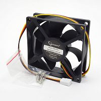 Вентилятор компьютерный DC12V, 80x80x25мм, 3000об/мин., подш. скольжения, разъем: фишка-2pin, 3pin, 0.18A 2.16W 30дБ Gembird D8025HM-3, провод: 30см