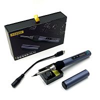 ПАЯЛЬНИК FNIRSI HS-01 BC2 миниатюрный+подставка для паяльника;  питание: 9-20V (через кабель TypeC-гнездо 5,5*х2,5мм, в комплекте), мощность: 65W; LED