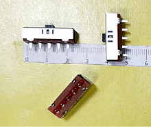 Переключатель движковый (ползунковый), 5pin, ON-ON с фиксацией, под пайку, 24x8x7мм, L=3мм, DIP, корпус: стальной (SS22L15G8)