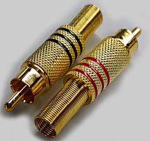 RCA ШТЕКЕР НА КАБЕЛЬ МЕТАЛЛ под пайку GOLD (Красные/Черные 2-3 полосы) PREMIER
