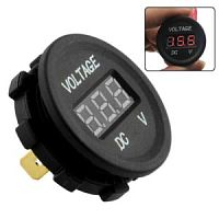 Вольтметр DC 12-24V (±1%) Красные цифры цифр; врезной; (в корпусе) под клеммы 6.3мм Красные цифры ; корпус: пластик с резьбой; 3-х разряд; габар: 35х2