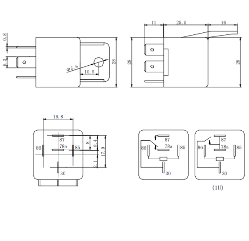 Реле автомобильное э/м DC12V 40A 5pin, в панель/под клеммы, Контакты: 1 перекл.группа (1С) (14VDC/40A/30A) 28x28x26мм (HE LI SHUN HLS-CMA3-DC12V-C) фото 2