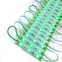 Модуль 3 св/диода ЗЕЛЕНЫЙ SMD 5054 U=12V; P=0,72W; IP65 уг.свеч=120°; габариты: 75х14мм ( SLS-5054-3-Green ) (рул*C10160)