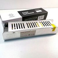Блок питания для св/д техники, 12V, 8.3A, 100W, штекер: разьем под болт, Strait (узкий), 185x45x35мм, IP22, вх: AC 110-240V, металл OGM PS3-49
