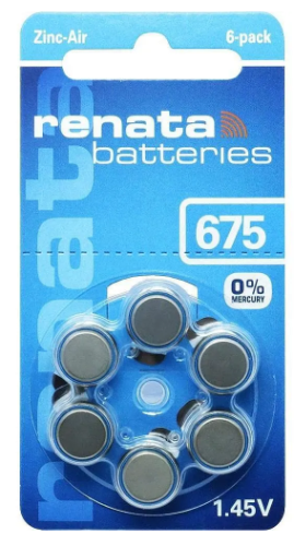 БАТАРЕЙКА  ZA675 <RENATA> (PR44/AC675/DA675/V675A), 1,45V 660mAh, Zinc-Air (воздушно-цинковая); Для слуховых аппаратов, Цена за 1шт. ( BL-6 )    