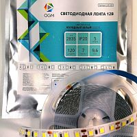 Светодиодная лента IP20 12V БЕЛЫЙ (6500K), 1 метр, APEYRON/OGM, 2835/120, ширина:8мм, 9,6W/1м, 840Lm/1м, кратность резки:2.5см, Iпотр.:0,16A/1м, APEYR