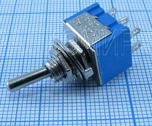 Тумблер, 6pin, 2 полож., 2xON-ON с фиксацией, AC 220/250V 3.0A, под пайку, нормально замкнут, корпус: синий (MTS-202, STM-202, PST-22A, П2Т-1-1В)