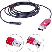 ВИДЕОЭНДОСКОП Гибкая камера, "Android (micro USB/USB)"  (d=8мм- гибкий кабель 5м)  IP67  2.0Mpix (HD); PAL 640:480/1280:720; подсветка 6LED; OC: (Andr