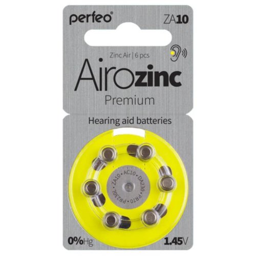 БАТАРЕЙКА  ZA10 <PERFEO> (PR70/AC10/DA230) 1,45V, Zinc-Air (воздушно-цинковая),Airozinc Premium, Для слуховых аппаратов, Цена за 1шт.(BL-6)