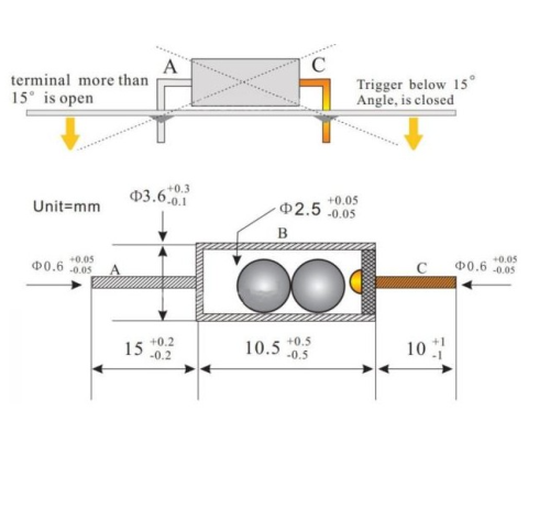 Датчик вибрации и наклона SW-200D (RoHS) Umax=12V I=2mA, 5Om аксиальные выводы фото 3