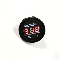 Вольтметр DC 12-24V (±1%) Красные цифры цифр; врезной;(в корпусе) под клеммы 6.3мм (h=8мм); корпус: пластик с резьбой; 3-х разряд; габар: 37х17мм; 