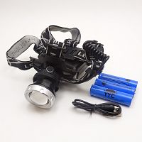 Фонарь головной св/диодный YYC-8070-P90  мощный светодиод,  ZOOM, 3 режима свечения,  Li-ion 18650 3 шт.( в компл), заряд от microUSB  